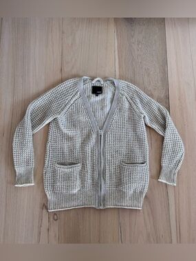 Wilfred Free Aritzia Marin Waffle Knit Zip Front Cardigan neutral oatmeal XS